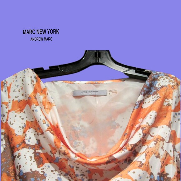 MARC NEW YORK NEW Abstract Watercolor Art Cowl Neck Pleated Dress 8 - Picture 7 of 11